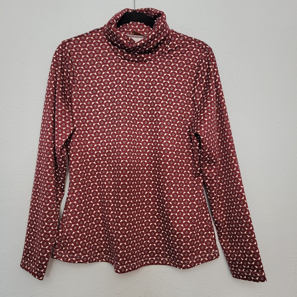 Gabi Fresh Top 1X Wine Red Floral Turtle Neck Knit Long Sleeve